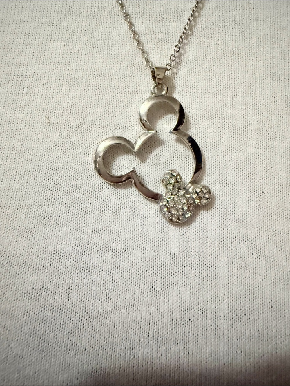 Disney Silver Tone Mickey Outline Necklace with Crystal Accent